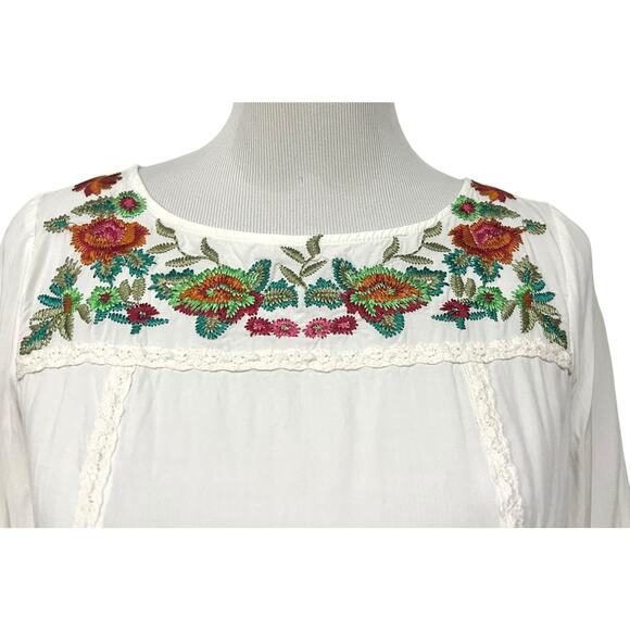 Sundance White Embroidered Top Floral Long Sleeve Peasant Boho Tunic Women’s XS - Picture 2 of 11